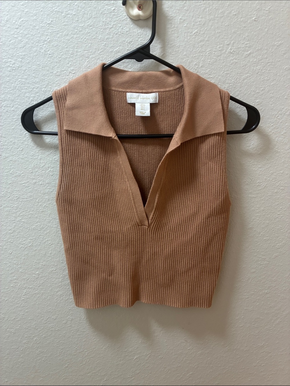House of Harlow 1960 Sleeveless Ribbed Polo Tank in Light Brown
